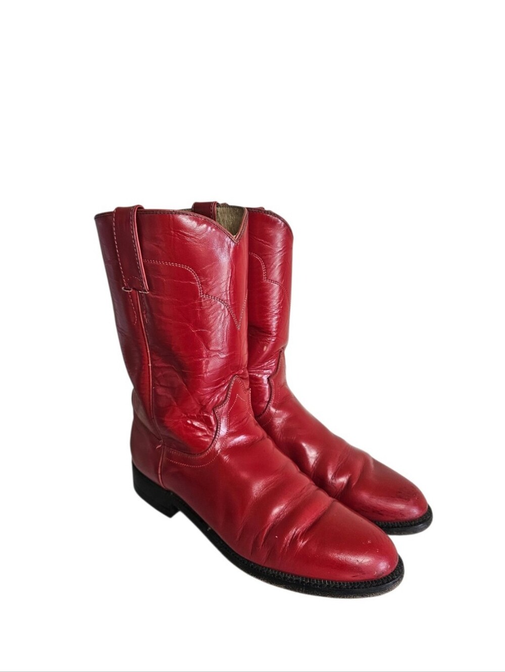 Justin Roper Leather Western Boots 7500L Red Round Toe 7.5 B
